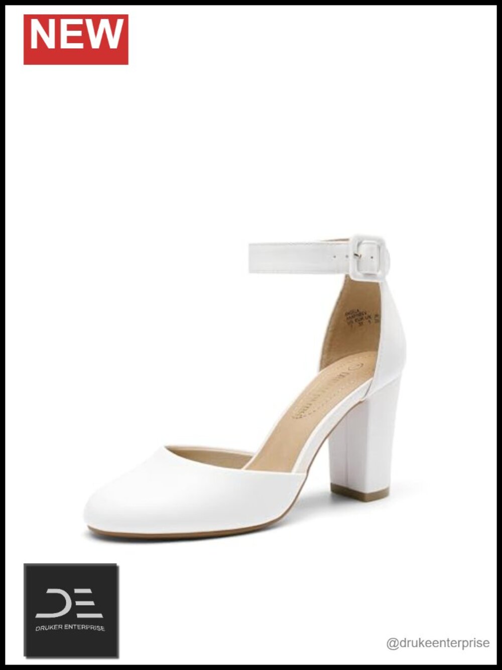Women's Block Heel Pumps with Ankle Strap - PU Pumps - Comfortable Chunky Heels